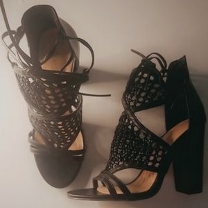 Tie front heeled sandals